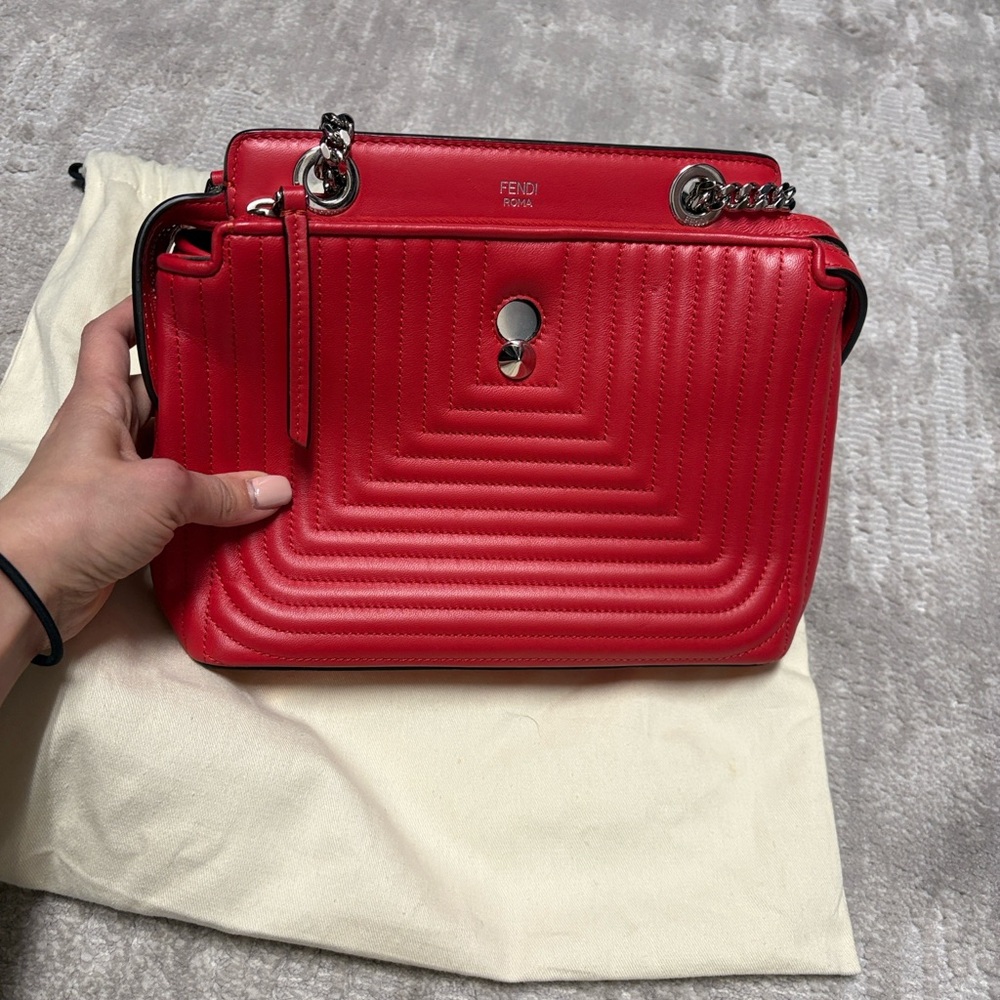 Authentic Fendi DotCom Red Quilted Shoulder Bag